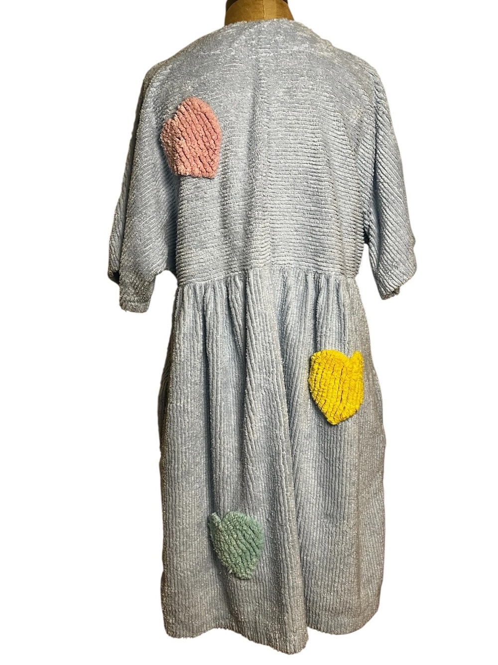 Vintage Canyon Group Hot Hearts Chenille House Dress Robe Blue Medium 80s 90s - Picture 3 of 10